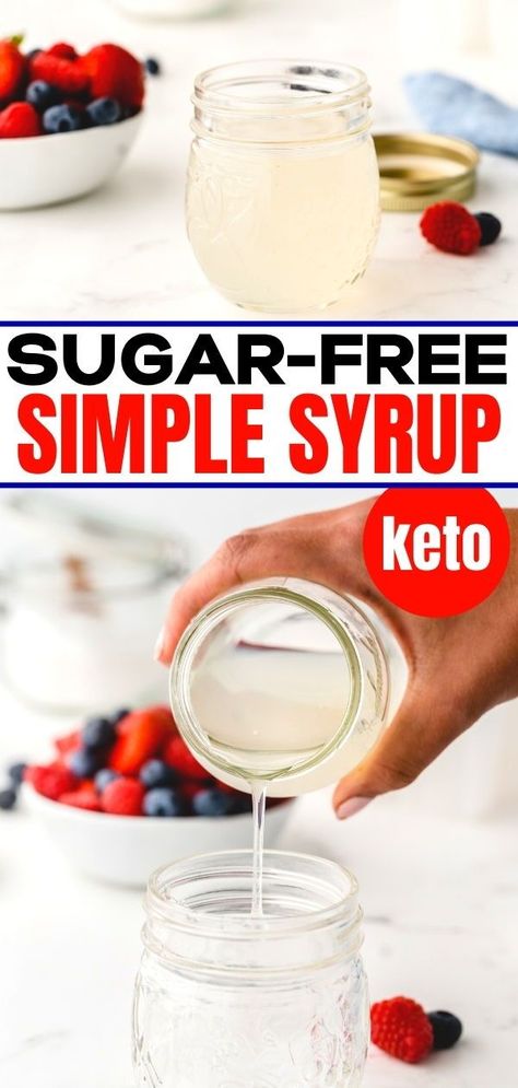 Learn how easy it is to make simple syrup with this easy recipe.This simple syrup recipe is sugar free and low carb!. Use it in drinks. cakes and baking for a healthy sweetener. Keto Simple Syrup Monkfruit, Simple Syrup With Stevia, Healthy Simple Syrup, Allulose Simple Syrup, Keto Corn Syrup, Monkfruit Simple Syrup, Keto Simple Syrup Recipe, Healthy Simple Syrup Recipe, Monk Fruit Simple Syrup Recipe