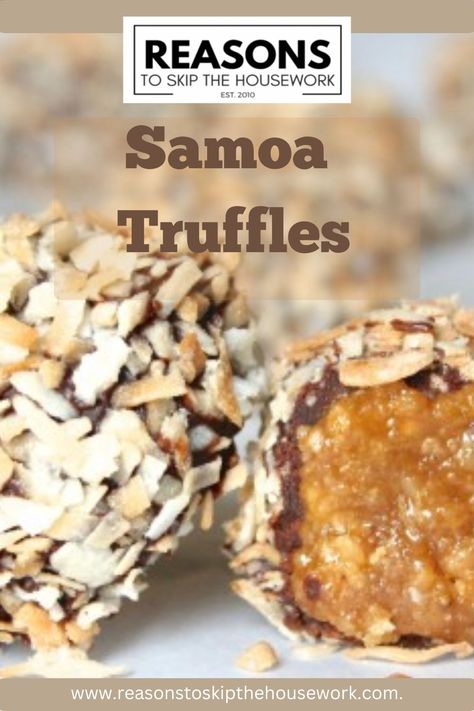 an image of samoa truffles Samosa Truffles, Samoa Truffles Recipe, Salted Caramel Truffles Recipe, Samoa Truffles, Layered Truffle Desert, Sea Salt Caramel Truffles, Samoa Cookies, Peanut Butter Truffles, Truffle Recipe