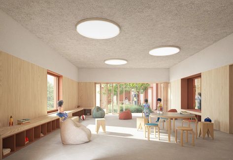 New primary school Albert Bruce Sabin, Matteo Romanelli – Beta Architecture Elementary School Architecture, Cubicle Design, Kindergarten Interior, School Interior, Student Housing, Student House, Architecture Design Concept, Interior Rendering, Natural Ventilation