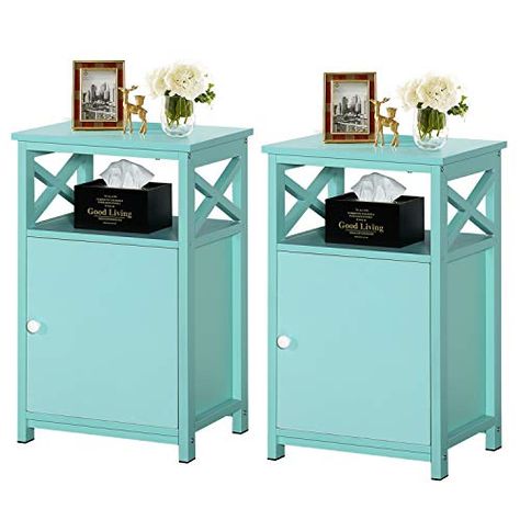 Blue Nightstands, Wooden Bedside Table, Wooden Nightstand, Adult Bedroom, Coastal Vibes, Square Side Table, Side Table With Storage, Austin Design, Modern Nightstand