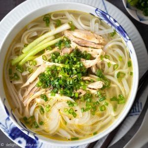 Authentic Pho Ga (Vietnamese Chicken Noodle Soup) - Delightful Plate Authentic Pho, Soup Stovetop, Pho Spices, Pho Ga, Pho Broth, Pho Noodles, Rice Noodle Soups, Chicken Pho, Vietnamese Chicken