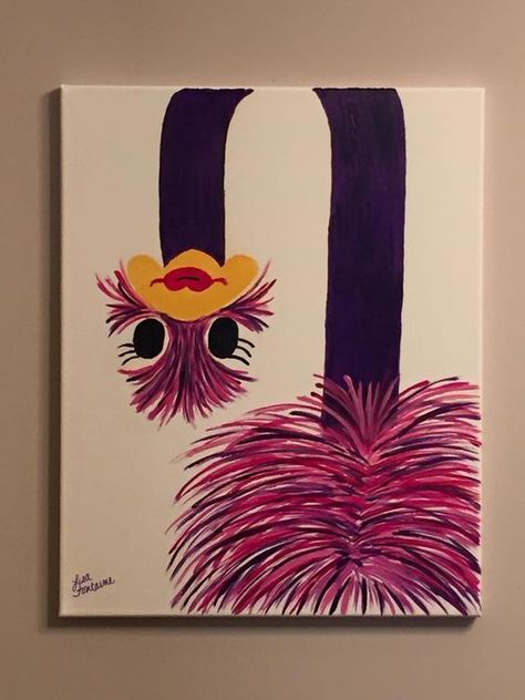 Acrylic Painting on Canvas by Lisa Fontaine. Ostrich. Animal.: Flamingo Painting, Creation Art, Cute Canvas Paintings, Interior Painting, Easy Canvas Painting, Canvas Painting Diy, Simple Acrylic Paintings, Beginner Painting, Diy Canvas Art