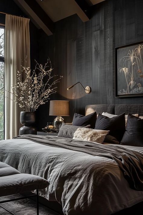 20+ Moody Bedroom Ideas for Restful Sleep - Quiet Minimal Modern Mens Bedroom, Masculine Bedroom, Moody Bedroom, Dark Bedroom, Mens Bedroom, Small Room Bedroom, Rustic Bedroom, Master Bedrooms Decor, Modern Bed