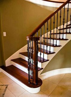 Spanish stairs with bullnose landing Wrought Iron Stair Spindles, Iron Stairs, Stair Cases, Wrought Iron Stair Railing, Wrought Iron Staircase, Painted Staircases, Staircase Railing Design, Hardwood Stairs, Iron Staircase