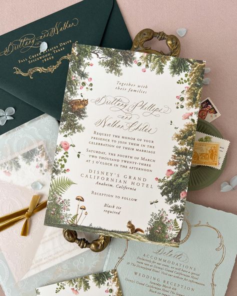 Calligraphy Flatlay, Forest Theme Wedding Invitations, Secret Garden Wedding Invitations, Enchanted Forest Quinceanera Theme, Enchanted Forest Prom, Forest Theme Party, Forest Invitation, Woodland Wedding Invitations, Forest Wedding Invitations