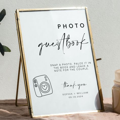 Photo Guestbook | wedding guest book sign Photo Guest Book Sign, Photo Guest Book Wedding, Polaroid Guest Book, Minimalist Photos, Guest Book Table, Wedding Guest Book Sign, Photo Guest Book, Modern Minimalist Wedding, Stick It