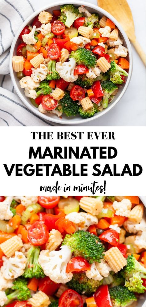 The Best Marinated Vegetable Salad – Nutrition in the Kitch Marinated Vegetable Salad, Raw Vegetable Salad, Marinated Salad, Chopped Vegetables, Marinated Vegetables, Vegetable Salad Recipes, Healthy Side Dish, Vegan Salad Recipes, Veggie Salad