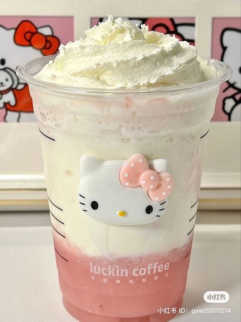 #hellokitty Kitty Drink, 헬로키티 배경화면, Kitty Cafe, Kawaii Cooking, Hello Kitty Aesthetic, Hello Kitty Accessories, Cute Snacks, Pink Foods, Hello Kitty Birthday