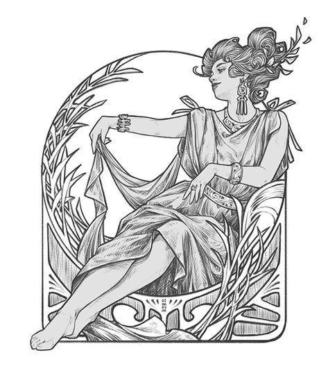 ArtStation - Art Nouveau inspired drawings, Maria Dimova Inspired Drawings, Art Nouveau Mucha, Art Nouveau Tattoo, Nouveau Tattoo, Alphonse Mucha Art, Mucha Art, Art Nouveau Illustration, Art Nouveau Poster, Desenho Tattoo