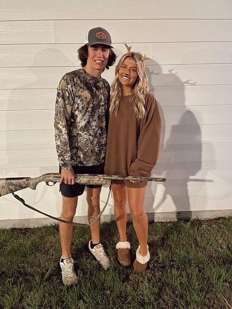 #halloweenideas #halloweentips Cutest Couple Halloween Costumes, Couples Dress Up Costumes, Doe And Hunter Couple Costume, Hunting Costume Ideas, Couples Costumes Country, Halloween Costumes Cupples, Hunting Couple Halloween Costumes, Cute Simple Couple Halloween Costumes, Costumes For Two Couples