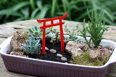 les mumuses de mémé: Un mini jardin japonais Japanese Terrarium Miniature Zen Garden, Japanese Stone Lanterns, Miniature Zen Garden, Mini Zen Garden, Teacup Gardens, Zen Garden Design, Diy Aquarium, Succulent Landscaping, Garden Shelves