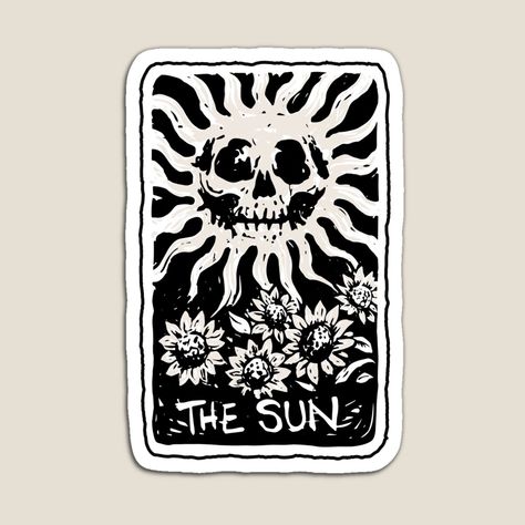 Get my art printed on awesome products. Support me at Redbubble #RBandME: https://www.redbubble.com/i/magnet/The-Sun-Skeleton-Tarot-Card-by-jodotodesign/135947582.TBCTK?asc=u Tarot Card Sun Tattoo, Tarot Pottery, Bedrooms Posters, The Sun Tarot Card Tattoo, The Sun Tarot Card Art, Sun Tarot Card Tattoo, Tarot Cards Sun, Skeleton Tarot Cards, Tarot The Sun