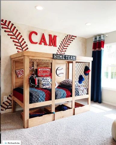 Baseball Bedroom Ideas, Boys Baseball Bedroom, Baseball Bedroom Decor, Baseball Themed Bedroom, Baseball Theme Room, Baseball Room Decor, Sports Room Boys, Boy Room Themes, Boy Sports Bedroom