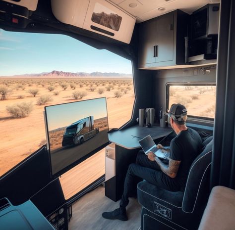 Semi Interior, Electric Rv, Custom Tesla, Apocalyptic Car, Tesla Semi Truck, Electric Car Design, Kombi Motorhome, Camper Truck, Electric Van