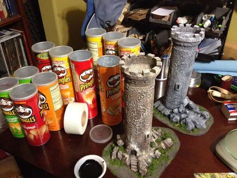 Pringles Can Dice Tower, Pringle Can Ideas, Pringles Can Ideas, Sauron Tower, Dnd Diy, Dnd Crafts, Pringles Can, Fairy Homes, Warhammer Terrain