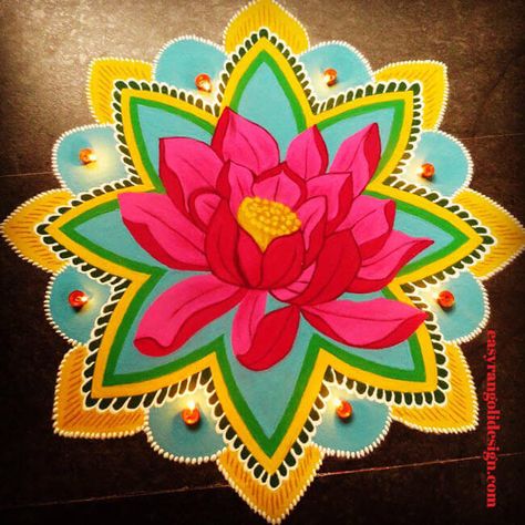 50 New Rangoli Designs (Rangoli Ideas) - March 2020 Lotus Rangoli Designs, Diwali Special Rangoli Design, New Rangoli, Rangoli Designs For Competition, Designs Rangoli, Lotus Rangoli, Easy Rangoli Designs Videos, Rangoli Designs Photos, Rangoli Designs Simple Diwali