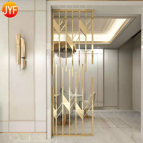 Contact email: bessyzheng@fsjinyifan.com Metal Interior Design, Modern Partition, Decorative Metal Screen, Wall Partition Design, Divider Design, Interior Design Per La Casa, Marble Flooring, Living Room Partition, Living Room Partition Design