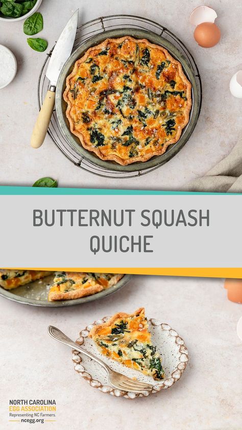 Fall Quiche, Butternut Squash Appetizer, Butternut Squash Quiche, Butternut Squash Breakfast, Squash Quiche, Ways To Eat Eggs, Brunch Quiche, Gluten Free Quiche, Butternut Squash Spinach