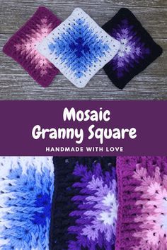 In this tutorial I will show you how to CROCHET this mosaic GRANNY SQUARE. Length of square is 6.5" / 16.5cm. I am using mosaic crochet and 4 colors to create a beautiful texture. You can use for blanket, pillow, afghan etc. How To Granny Stitch Crochet, Texture Granny Square Crochet, Mosaic Granny Square Crochet Blanket, Alpine Granny Square, Ombre Granny Square Crochet, Textured Granny Square Crochet Pattern, Crochet Mosaic Granny Squares, Crochet Granny Square Two Color, Masculine Granny Squares