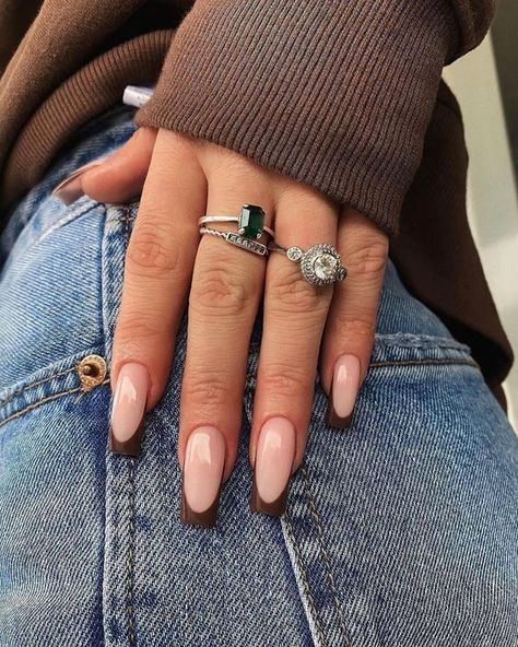 Simple Fall Nails, Fall Nail Trends, Aesthetic Nails, Fall Acrylic Nails, Brown Nails, Autumn Nails, Chic Nails, French Tip Nails, Square Nails