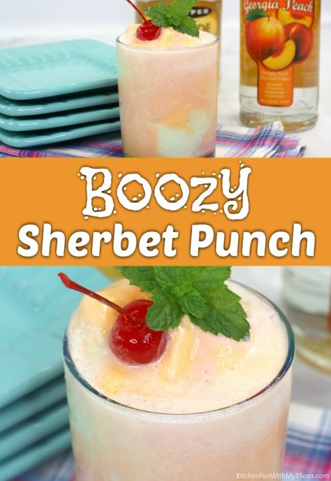 Boozy Sherbet Punch cocktail recipe. This is a one serving version of the traditional punch and is so tasty. Cocktail Recipes | drink recipes alcoholic #punch #recipe #drinks #cocktail #sherbet Pina Colada Punch Recipe, Pina Colada Punch, Punch Drink, Pina Colada Recipe, Party Punch Recipes, Punch Drinks, Deserted Island, Summertime Drinks, Punch Recipe