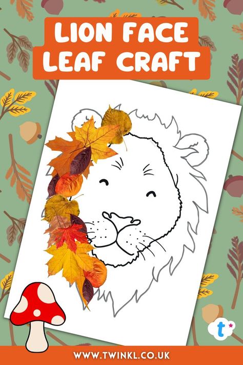 Lion Face Leaf Craft for Autumn Template Lion Craft, Leaf Craft, Picture Templates, Leaf Crafts, Lion Face, Cub Scouts, Toddler Fun, Crafts With Pictures, Get Outdoors