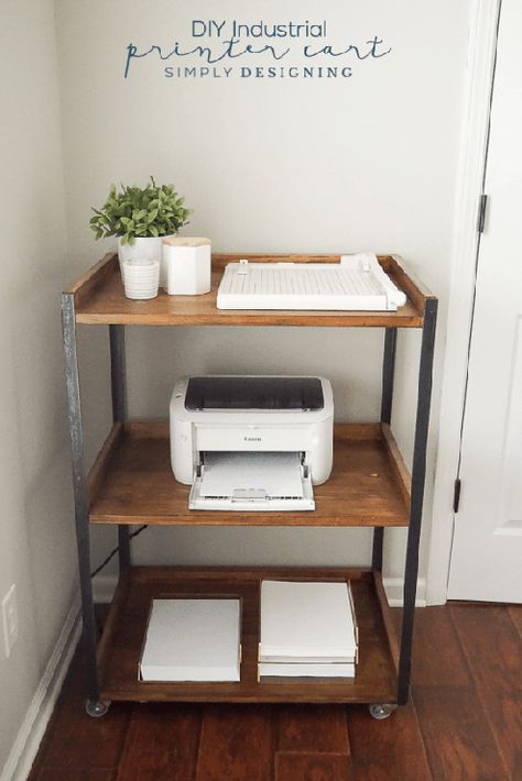 Industrial DIY Printer Cart Printer Storage, Printer Cart, Industrial Diy, Diy Desk, Household Furniture, Home Office Space, Home Office Organization, Décor Diy, Trendy Home