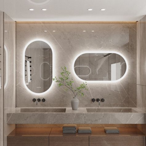 Master Bath Mirrors, Oval Mirror Bathroom, Lighted Wall Mirror, Wall Vanity, Led Bathroom Mirror, Illuminated Mirrors, Lighted Vanity Mirror, Mirror Bathroom, Frameless Mirror