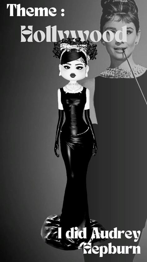 Dress To Impress Outfit Old Hollywood Theme, Old Hollywood Audrey Hepburn, Di Old Hollywood Theme, Di Hollywood Theme, Dress To Impress Theme Old Holly Wood, Old Holly Wood Outfit Dress To Impress, Holly Wood Outfit, Internet Famous Dti Theme, Audrey Hepburn Dress To Impress