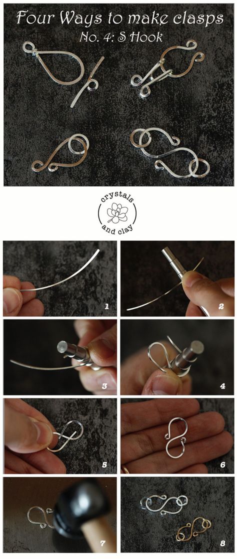 Jewelry Making Basics 5 - Four Ways To Make Wire Clasps | Crystals and Clay Diy Jewelry For Beginners, Diy For Beginners, Wire Clasp, Wire Jewelry Tutorial, Diy Jewelry Unique, Diy Jewelry Inspiration, Diy Wire Jewelry, Jewelry Clasps, Clay Jewelry Diy