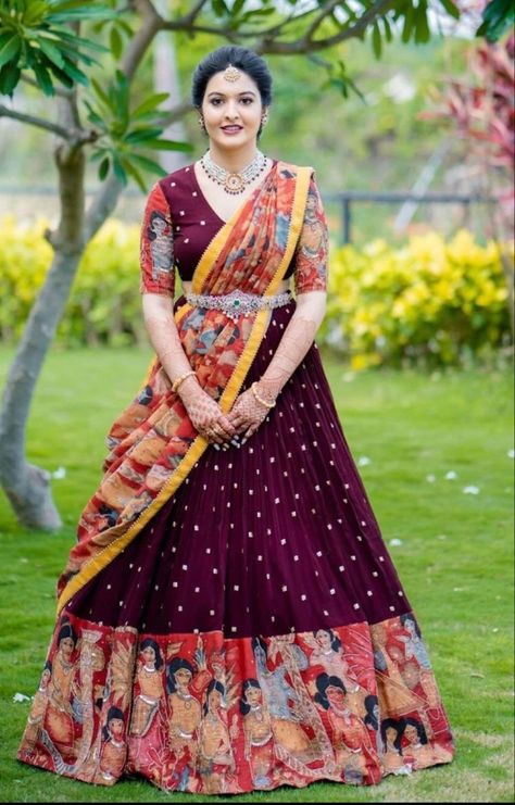 Yu Gi Oh Cards, Kalamkari Designs, Simple Frock Design, Lehenga Saree Design, Long Frock Designs, Half Saree Lehenga, Long Gown Design, Half Sarees, Simple Frocks