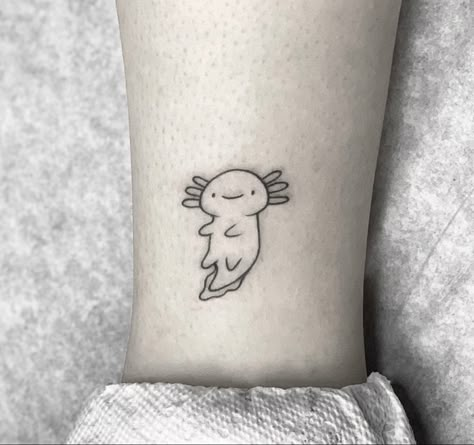 Axolotl Tattoo Drawings, Matching Axolotl Tattoos, Small Axolotl Tattoo, Axolotl Tattoo Simple, Axolotl Tattoo Ideas, Mini Animal Tattoos, Small Tattoos Leg, Pun Tattoo, Funny Little Tattoos