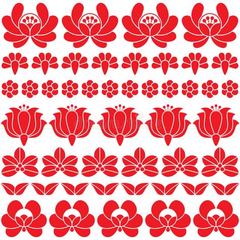 Hungarian Tattoo, Red Flower Tattoos, Hungarian Embroidery, Folk Art Flowers, Mehndi Art Designs, Red Embroidery, White Illustration, Traditional Pattern, General Crafts