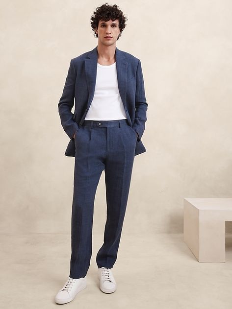 Courthouse Wedding Men Outfit Casual, Suit With Jeans For Men, Gen Z Wedding Guest Outfit, Garden Party Suit, 1960s Mens Fashion Casual, Men’s Semi Formal, Cocktail Men Outfit, Casual Suit Outfit Men, Mens Summer Wedding Attire Guest Casual