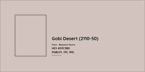 Benjamin Moore Gobi Desert (2110-50) Paint color codes, similar paints and colors Benjamin Moore Gobi Desert, Gobi Desert Benjamin Moore, Benjamin Moore Bedroom, Paint Benjamin Moore, Munsell Color System, Analogous Color Scheme, Paint Color Codes, Rgb Color Codes, Hexadecimal Color