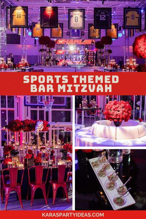 Espn Birthday Party Theme, Sports Bar Theme Party, Espn Party Theme, Bar Mitzvah Centerpieces Boys, Barmitzva Party Ideas, Black And White Tables, Bar Mitzvah Invitations Boys, Sports Themed Birthday Party Ideas, Bar Mitzvah Ideas Boys