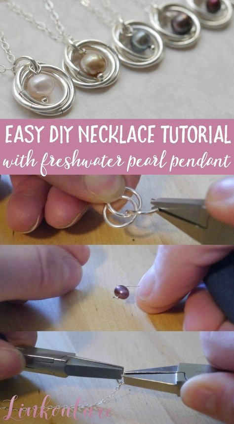 Super chic and feminine pearl necklace DIY tutorial Diy Pearl Necklace, Diy Necklaces Tutorial, Spiral Pendant, Bijoux Fil Aluminium, Diy Jewelry Tutorials, Making Necklaces, Diy Collier, Diy Jewlery, Jewerly Making