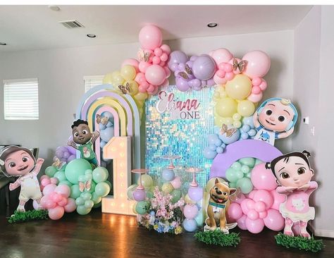 Cocomelon Theme Birthday Party Decorations, Cocomelon Party Ideas Pastel Colors, Simple Cocomelon Decoration, Coco Melon Party Decorations, Coco Melon Theme Party Decorations, Cocomelon Decor, Coco Melon Girl Party, Cocomelon Decoration, Cocomelon Party Decor