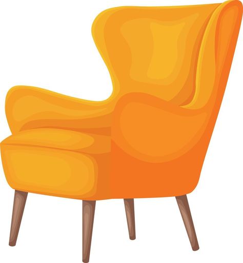 Armchair. Soft orange armchair in retro style. Vintage armchair. Upholstered furniture. An interior item. Vector illustration isolated on a white background Armchair Illustration, Armchair Drawing, Orange Armchair, Yellow Armchair, Vintage Armchair, Soft Orange, Background Background, Armchair Vintage, Vector Drawing