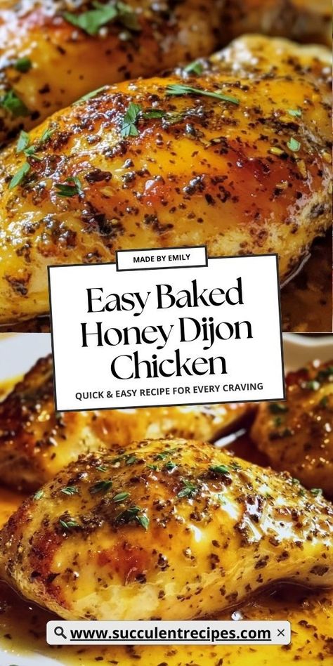 Looking for an easy dinner idea? This Easy Baked Honey Dijon Chicken combines sweet honey and tangy Dijon mustard for a mouthwatering glaze that’s baked to perfection. Monday Chicken Dinner Ideas, Pan Meal Prep, Alpha Gal Chicken Recipes, Food Ideas For Party Meals, Chicken Thigh Recipes Dijon Mustard, Dijon Honey Mustard Chicken, Honey Mustard Chicken And Veggies, Garlic Dijon Chicken, Honey Dijon Marinade