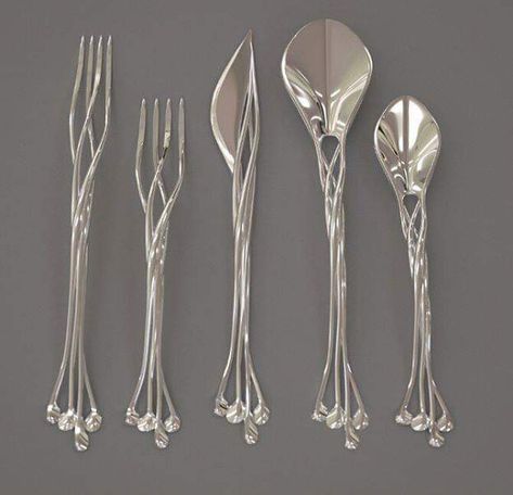 Elvish - Elvin Silverware Spoon Set, Flatware Set, Cutlery Set, Tolkien, Lord Of The Rings, Forks, The Hobbit, Spoons, Flatware