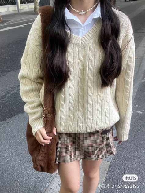 Light Academia, A Woman, Plaid, Skirt, Hair