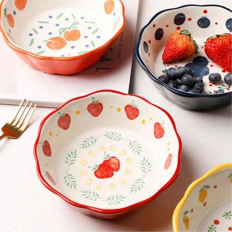 1pcs Creative Fruit Salad Bowl Oven Air Fryer Baking Bowl Household Dessert Bowl | SHEIN Pottery Painting Salad Bowl, Painting Bowls Ideas Easy, Creative Fruit Salad, Painted Fruit Bowl, Air Fryer Baking, Fruit Salad Bowl, Oven Air Fryer, Ceramic Cafe, Baking Bowl