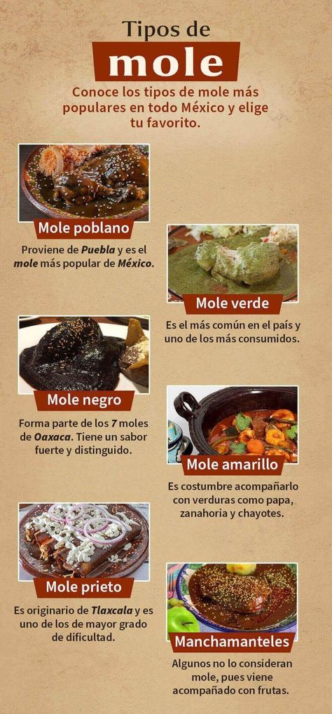 ¿Cuántos tipos de moles hay en realidad? En la siguiente infografía te mostraremos los tipos de mole más populares en todo México. Mole Verde, Mole Recipe, Mexico Food, Mexican Food Recipes Authentic, Mole, Quick Meals, Mexican Food Recipes, Food Lover, Favorite Recipes