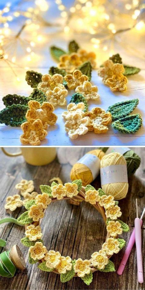 Most Beautiful Crochet Flowers Ideas. These beautiful, delicate crochet flowers in the pictures below were made by just_pootling and are absolutely stunning, don't you think? Despite the weather being gloomy and a bit grey, these flowers are sure to lift up your mood. Add them to a blanket or a spring dress! #freecrochetpattern #decor #appplique Poppy Crochet, Crochet Wreath, Daisy Duke, Crocheted Flowers, Crochet Design Pattern, Crochet Plant, Fun Crochet Projects, Hippie Festival, Diy Crochet Projects