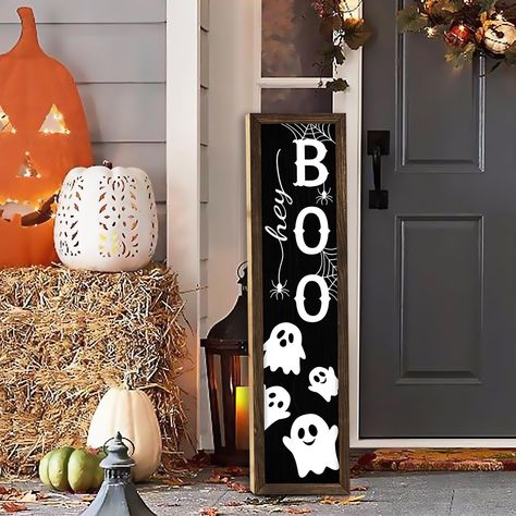 PRICES MAY VARY. Spooky Design: Our Halloween "Boo" Porch Sign features a spooky and festive design, perfect for creating a haunted ambiance on your front porch. The eerie "Boo" lettering is sure to delight trick-or-treaters and guests alike. Premium Quality: Made from high-quality wood, this sign is built to last. Its sturdy construction ensures it can withstand outdoor elements while maintaining its vibrant colors and rustic charm. Easy to Set Up:Our Welcome sign consists of two wooden planks, Home Door Signs Front Porches, Porch Greeter Sign, Halloween Plank Signs, Tall Halloween Sign, Thanksgiving Front Porch Sign, Fall Signs For Porch, Tall Welcome Sign Front Porches Diy, Fall From Porch Decor, Wood Front Porch Signs