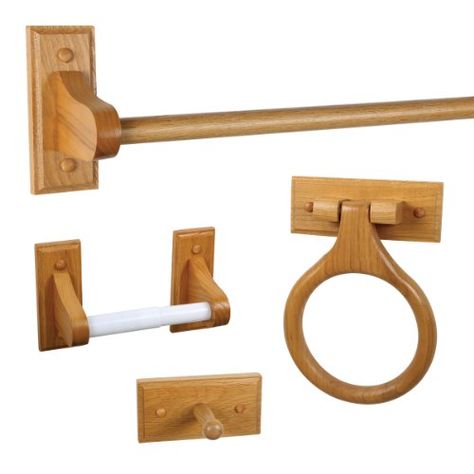 Orange Bathroom Accessories, Rustic Accessories, Oak Bathroom, Towel Holder Bathroom, Honey Oak, Bathroom Hardware Set, Bath Accessories Set, Bathroom Accessory Set, Wood Bathroom