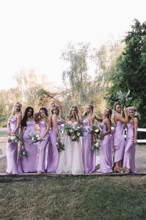 Orchid Color Bridesmaid Dresses, Subtle Tangled Themed Wedding, Lilac And Gold Bridesmaid Dresses, Light Purple Dress Bridesmaid, Light Blue And Lavender Wedding Colors, Tangled Rapunzel Wedding Dress, Tangled Bridesmaid Dresses, Tangled Wedding Bridesmaid Dresses, Fairy Tale Bridesmaid Dress