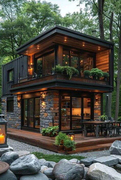 Industrial Tiny House Exterior, Connex House, Town Inspiration, Casa Hobbit, A Small House, Rural Living, Lots Of Windows, Container House Plans, Modern Tiny House