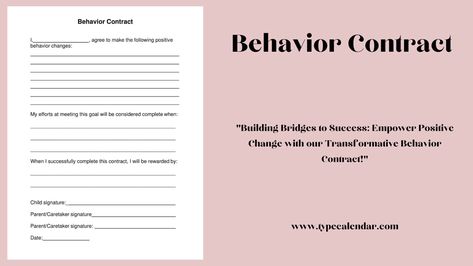 Free Printable Behavior Contract Templates [PDF Examples] Middle School Behavior, Mission Statement Template, Free Printable Behavior Chart, Behavior Contract, Measurable Goals, Classroom Behavior, Bridge Building, Behavior Change, Specific Goals